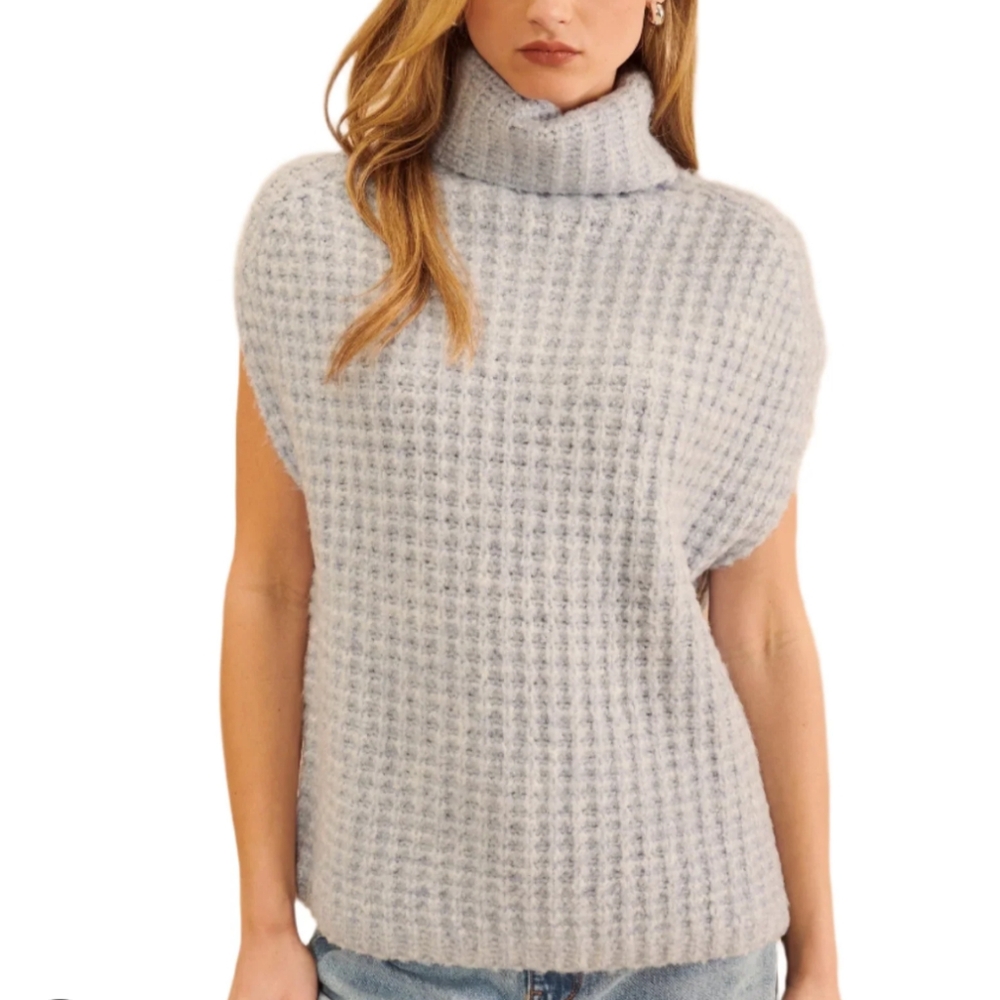 John + Jenn Gray Cowl Turtleneck Sweater with Waffle Knit